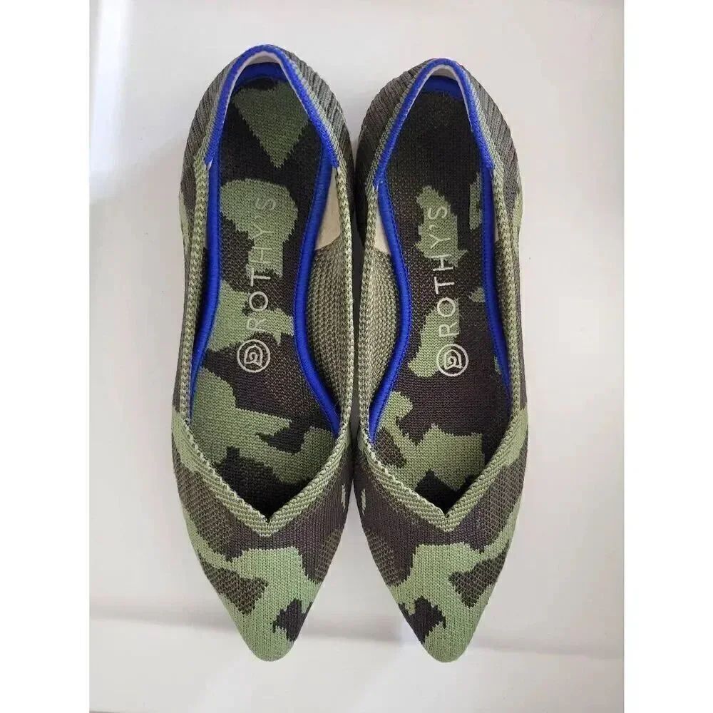 Rothy’s The Point Olive Camo Pointed Toe Flats W7.5